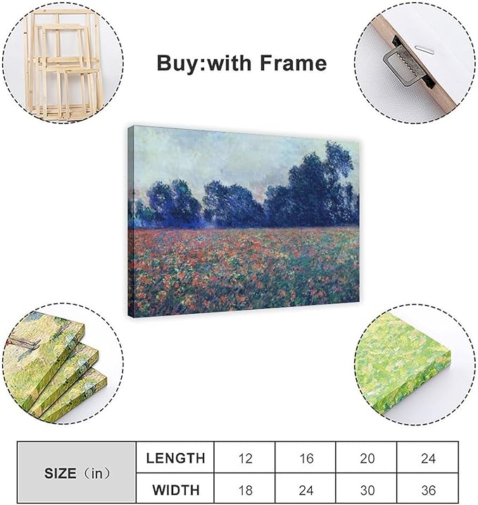 CFIOZYOS 40+ Monet Famous Print Posters Poppies at Giverny by Claude Monet Impressionism Canvas Art Poster And Wall Art Picture Print Modern Family Bedroom Decor Posters Frame 20×30inch(50×75cm)