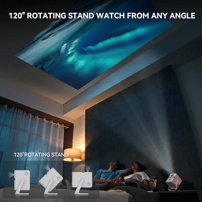 Wanbo T2 Ultra Projector with WiFi and Bluetooth, Native 1080P Mini Portable Projector with 120° Adjustable Stand, Auto Focus & Keystone, 500 ANSI Outdoor Movie Proyector, White