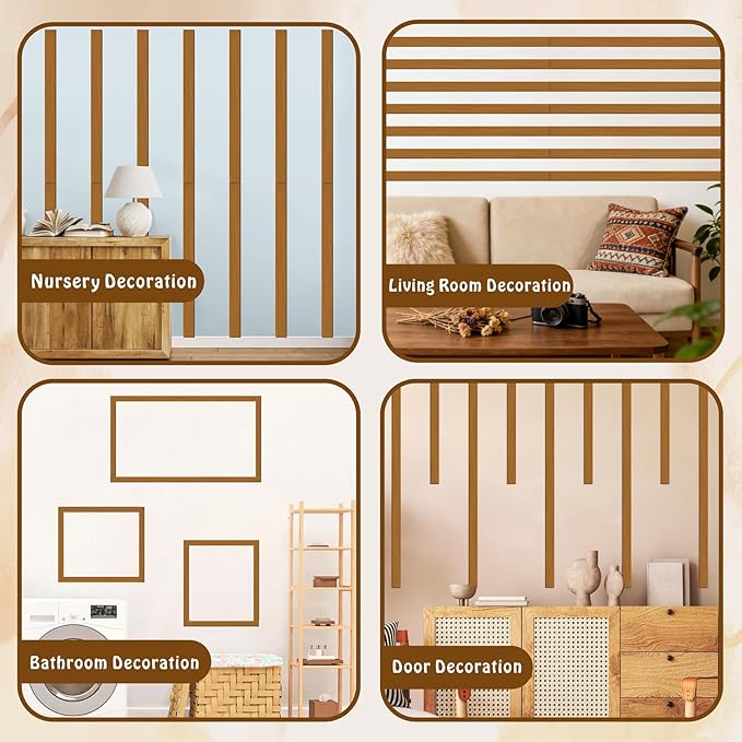 14 Pcs Large Rustic Wooden Wall Decor Striped Art Decoration Geometric Line Art Decal for Living Room Bedroom Mid Century Modern Decor Accent Murals for Office Farmhouse Home Indoor Decor 16.5"x2.0"