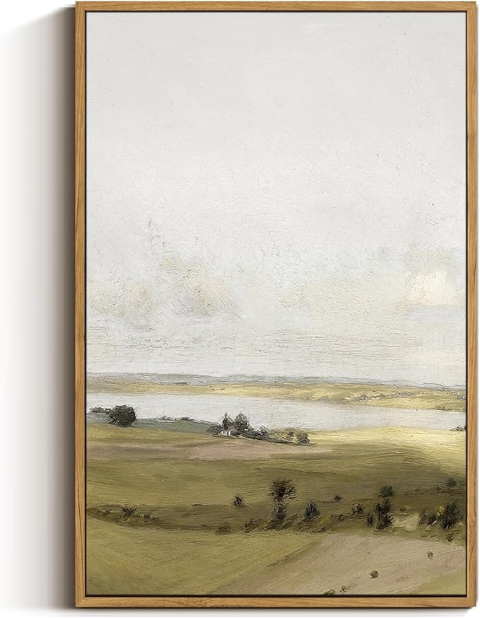VIYYIEA Nature Large Framed Wall Art, View of Hilly Vintage Art Decor Room Aesthetic, 16X24 Inch Canvas Print Artwork, Farmhouse Landscape Painting Wall Decor for Bedroom Bathroom Office