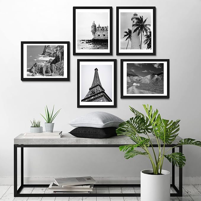 11x14 Picture Frame Set of 9, Photo Gallery Wall Frame Set, Display Pictures 8x10 with Mat or 11 x 14 Without Mat, Multi Photo Frames for Wall Mounting or Table Top Display, Black