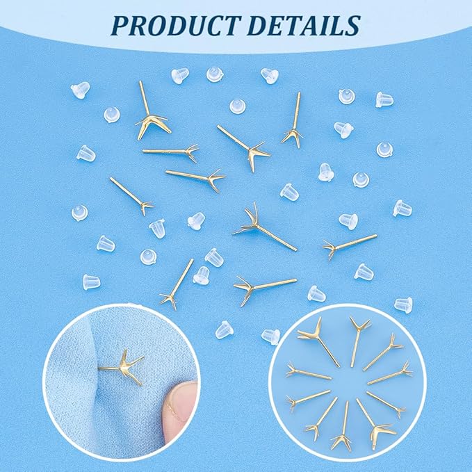 UNICRAFTALE 10Pcs 925 Sterling Silver Prong Earring Settings 5 Sizes Golden Stud Earring Findings Metal Claw Earrings Posts Beads Rhinestone Component Prong Earrings Blanks for Jewelry Making