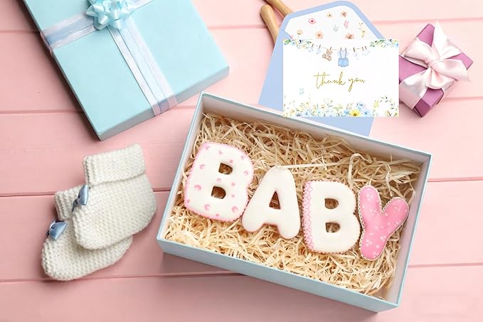50 Pack Blue Baby Shower Thank You Card Shower Blue Gold Foil Greeting Card with Envelopes And Stickers Set Bulk for Baby Shower Birthday Party (Blue Gold)