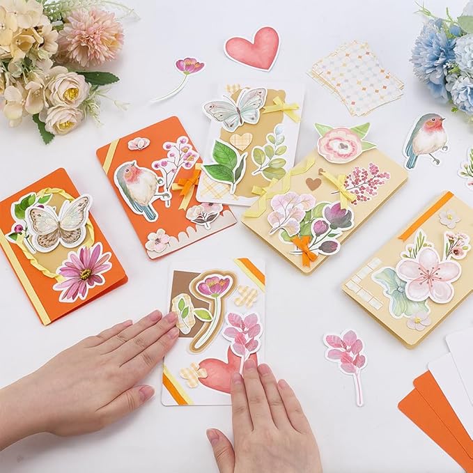 FREEBLOSS 15 Set Autumn Card Making Kit Garden Theme DIY Handmade Greeting Card Kit with Flower Stickers Envelopes Perfect for Creative Gift Cards for Birthday Wedding Congratulation