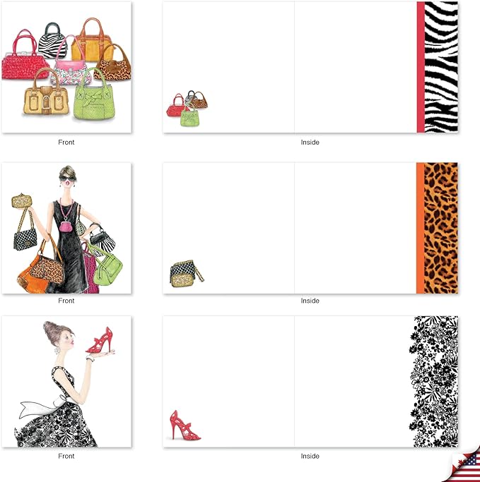The Best Card Company - 10 Blank Note Cards for Women (4 x 5.12 Inch) - Assorted Fashion Greeting Cards for All Occasions - Write in Style MQ5067OCB-B1x10