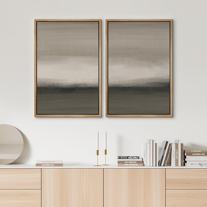 SIGNWIN Framed Canvas Print Wall Art Set Minimalist Neutral Gradient Illustration Modern Art Minimalism Decorative for Living Room, Bedroom, Office - 24"x36"x2 Natural