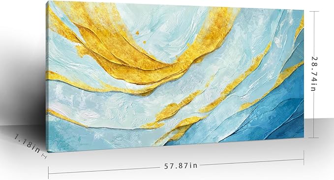 Nicetop Extra Large Abstract Canvas Wall Art for Living Room – Oversized Blue and Yellow Art Print Modern Horizontal Contemporary Artwork Coastal Wall Picture Bedroom Home Office Decor 58x29 Inch
