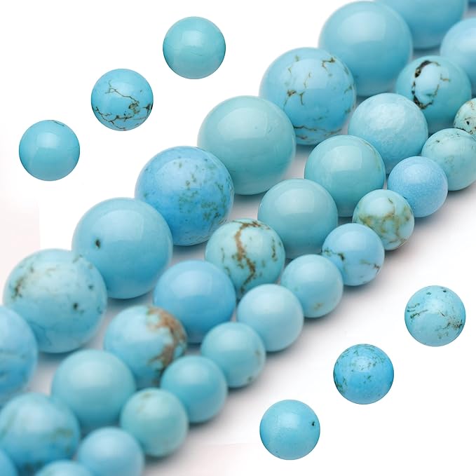 Youngbling Natural Gemstone Beads for Jewelry Making,10mm Blue Turquoise Polished Round Smooth Stone Beads,Genuine Real Stone for Bracelet Necklace 15 Inch(Blue Turquoise,10mm)