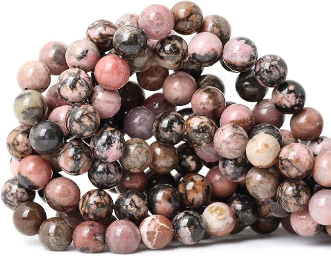 35PCS 10mm Natural Black Line Rhodochrosite Gemstone Smooth Round Loose Beads for Jewelry Making 1 Strand 15"