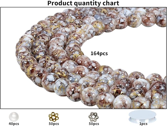 Pamir Tong 300PCS 10mm Brown Glass Beads for Jewelry Making Round Smooth Bracelet Space Loose Beads for Earring, Necklaces, DIY Crafts-Adult Craft Supplies
