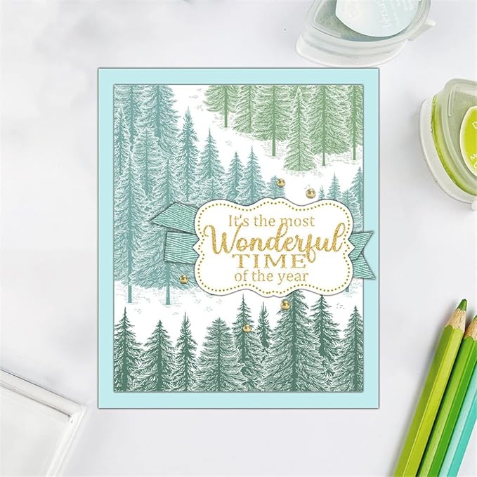 Forest Pine Trees Stamps and Cutting Dies for Card Making DIY Transparent Silicone Clear Stamp and Metal Die Cuts Sets for Scrapbooking Paper Greeting Cards Decor Seals Craft Supplies