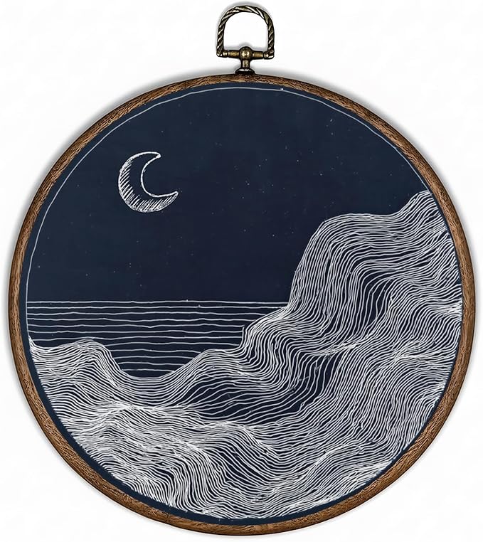 365CUSGIFTS Boho Abstract Moon Wall Art Canvas Frame Hanging Prints, Flower Landscape Round Wall Art Decor for Bathroom Home Gallery Decorations 10"x10"