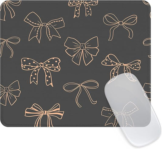Seorsok Square Aesthetic Golden Line Drawing-Bows Mouse Mat,Premium Textured Mouse Pads for Office Laptop,Washable Square Mousepads with Extended Stitched Edges Non Slip Rubber Base,Black