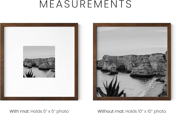 HAUS AND HUES Walnut Oak Wood 10x10 Picture Frames - Set of 15, Square Frames with Mat, Modern Frames for Posters and Prints (10x10 in, Walnut, Set of 15)