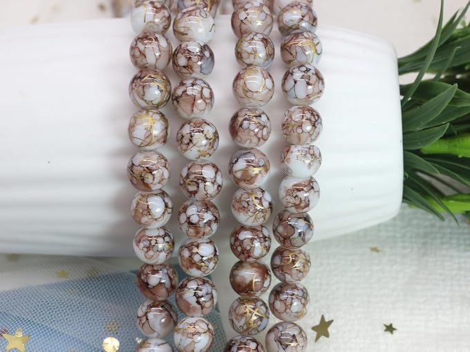 Pamir Tong 300PCS 10mm Brown Glass Beads for Jewelry Making Round Smooth Bracelet Space Loose Beads for Earring, Necklaces, DIY Crafts-Adult Craft Supplies