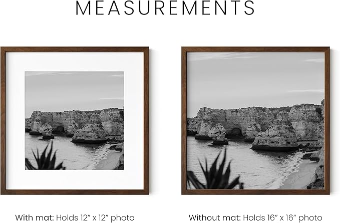 HAUS AND HUES Walnut Oak Wood 16x16 Picture Frame Matted to 12x12 - Square Frame with Plexiglass, Elegant Frame for Posters (16x16 in, Walnut, Set of 1)