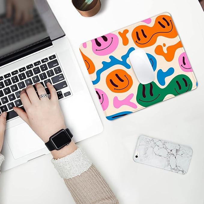 Seorsok Square Mouse Pad Cute Retro Smiley Hippie,Office Home Personalized Premium-Textured Mouse Mat Design,Waterproof Mousepad,Non-Slip Rubber Base Computer Mouse Pads for Wireless Mouse