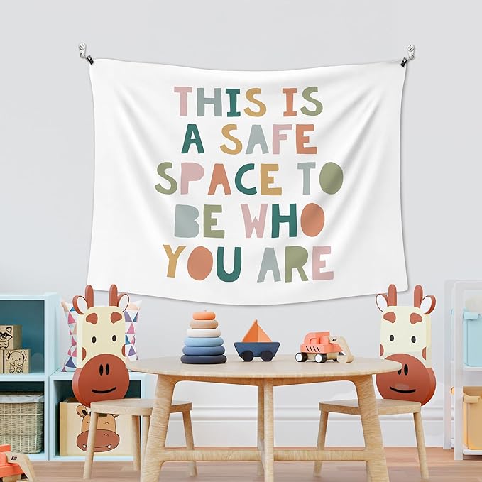 XLDLIOO Boho Classroom Wall Tapestry, This Is a Safe Space to Be Who You are Mental Health Wall Tapestry Hanging for Classroom, Boho Tapestries Decor Art for Therapy Counselor Office 40x30in