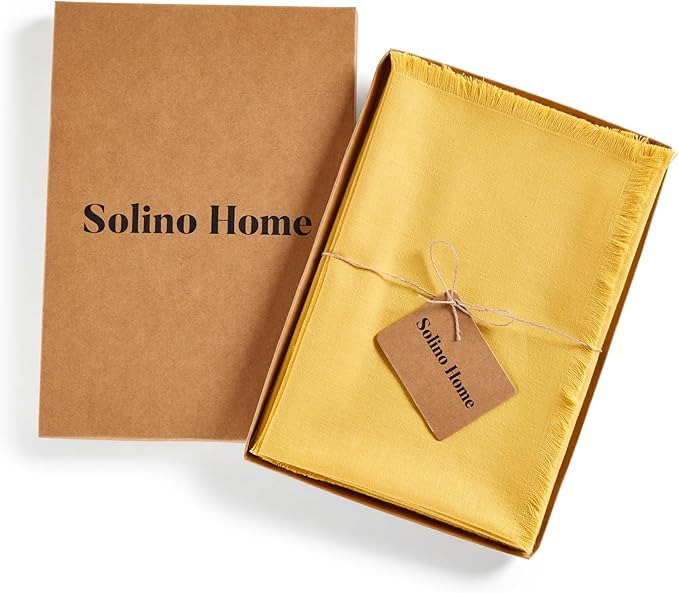 Solino Home Fringe Linen Cloth Napkins Set of 4-100% Pure Linen Marigold Yellow Dinner Napkins 20 x 20 Inch for Spring, Easter - Handcrafted and Machine Washable