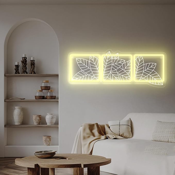 Macrame Leaf Neon Sign Macrame Leaf Wall Hanging Decor for Bedroom Living Room Leaf Triptych Wall Lights Tropical Leaf Art Sign Modern Night Light Botanical Wall Art