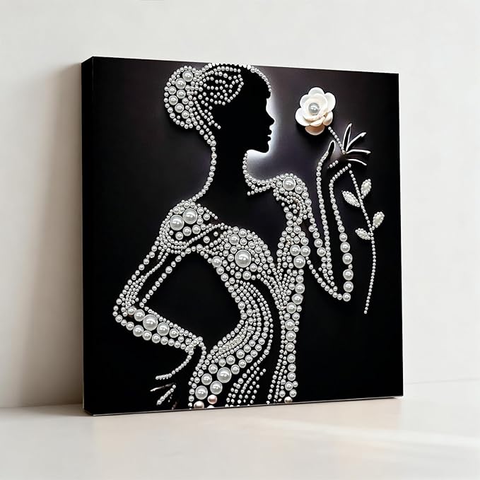 DIY Pearl Painting Kit with Wooden Frame, 3D Plastic Pearl Gemstone Ocean Art Craft for Adults Beginners, Diamond Art Kits for Adults, Home Wall Decor Ready Gift for Women(Silhouette Lady)(30 * 30cm)