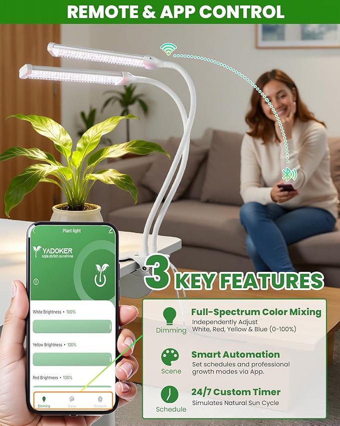 yadoker Clip LED Growing Light Full Spectrum for Indoor Plants,Plant Lamp with 360°Rotatable Gooseneck,10 Level Dimmable, Automatic Timer, 5V Low Safe Voltage,Idea for Small Plants