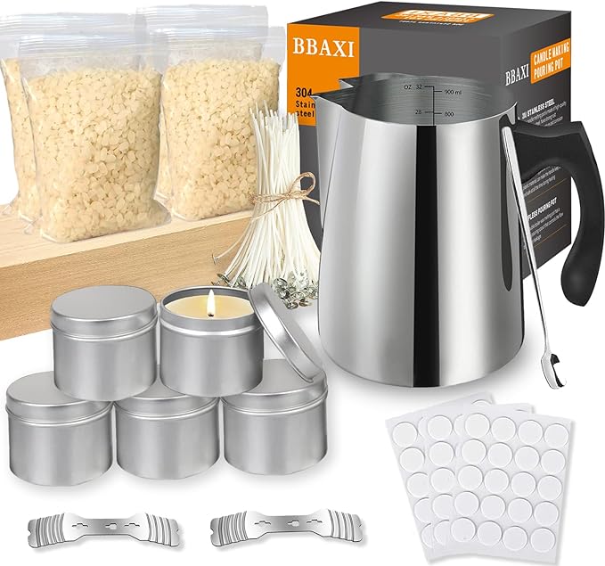 Candle Making Kit Supplies Tools - Soy Beeswax DIY Crafts Candle Wax kit Supply Set for Adults Beginners Candle Melting Pouring Pot with Jars Wick Sticker Holder Spoon