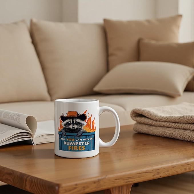 Funny Raccoon Meme Mug 11 oz, Team Leader Boss Gifts, Funny Gifts for Coworkers Coffee Cups Ceramic, Only You Can Prevent Dumpster Ceramic Mug for Coffee Tea Hot Cocoa Home Office Work