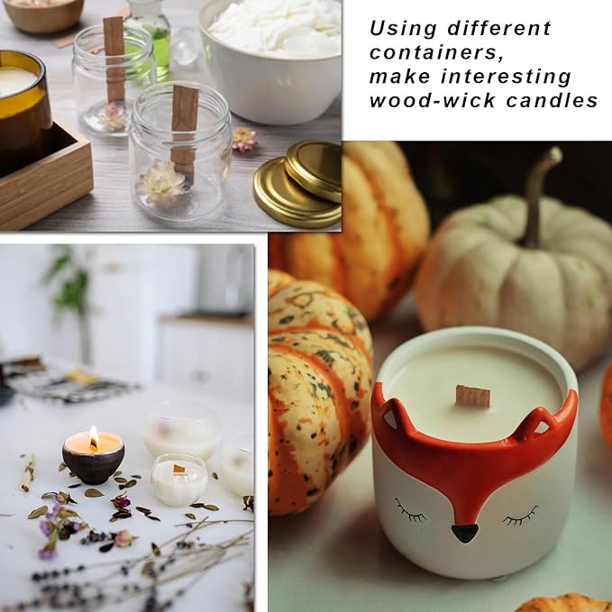 Wood Wicks for Candles Making, 100pcs Wood Candle Wicks, Include 50pcs 5.1 X 0.5 Inch Candle Making Wicks and 50pcs Iron Stand Naturally Smokeless,Wooden Candle Wicks with Black Trimmer for DIY.