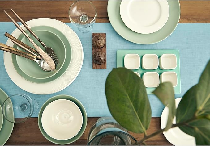 Solino Home Linen Aqua Blue Table Runner 120 Inches Long - 100% Pure Linen 14 x 120 Inch Table Runner for Dining, Spring, Easter, Winter - Fete