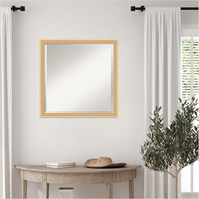 Amanti Art Gold Wall Mirror 22x22 Bethany Gold Square Bathroom Mirror for Wall Decor Living Room, Medium Traditional Wood Frame, Hangs Horizonally and Vertically, Bathroom Decor, Beveled Edge