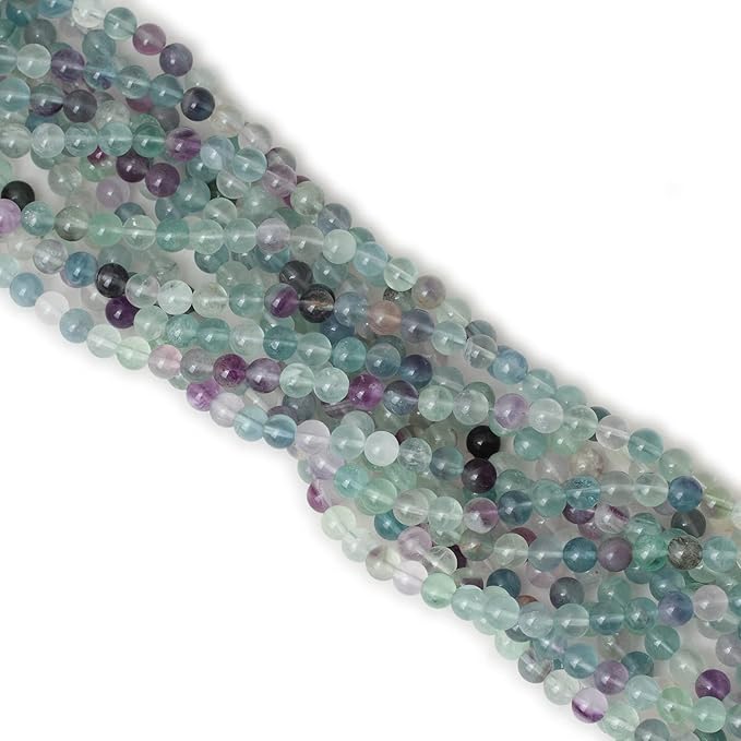 60PCS 6mm Natural Colorful Fluorite Gemstone Round Loose Beads for Jewelry Making DIY Findings 1 Strand 15"