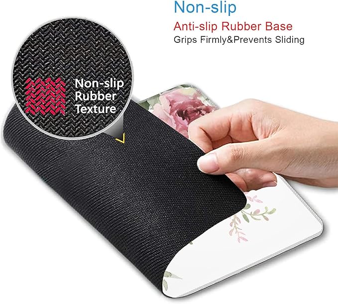 Mouse Pad, Pink Flowers and Eucalyptus Leaves Mouse Pads for Desk,Soft Computer Mouse Mat Square Waterproof Non-Slip Rubber Base Gaming MousePads for Women Men,Laptop,Office