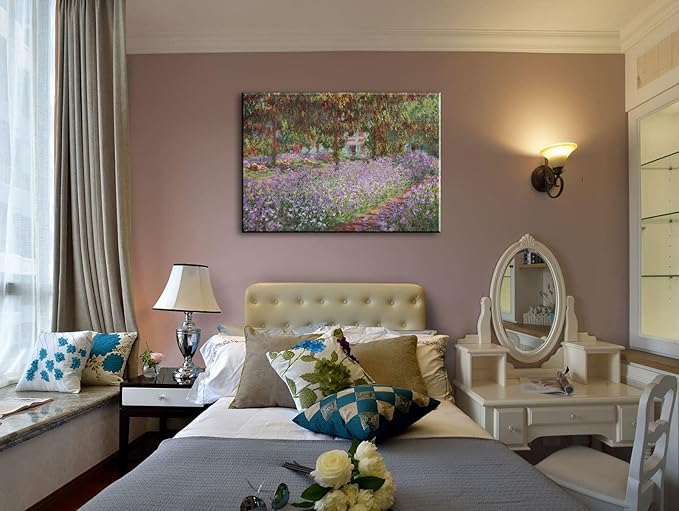 Irises in Monet's Garden, 1900 by Claude Monet Canvas Wall Art Decor Framed Famous Painting Print for Bathroom Bedroom Wall Decoration 16"x24"