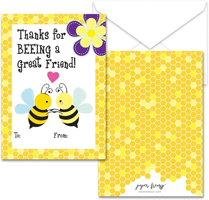 Paper Frenzy Bumble Bee Themed Valentines - 25 pack WITH ENVELOPES