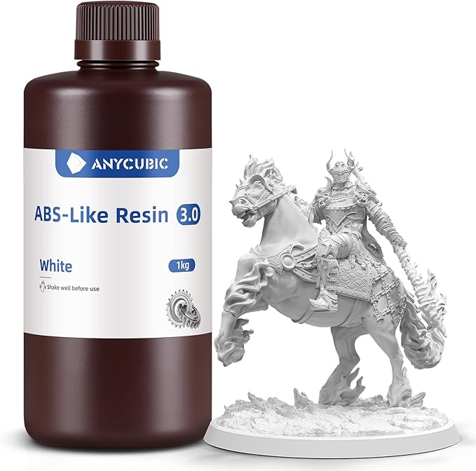 ANYCUBIC 3D Printer Resin, ABS-Like 3.0 Resin for 8K/14K/16K 3D Printing, Strong Strength, High Precision, Low Odor, Wide Compatibility for All LCD Resin 3D Printers (White, 1kg)