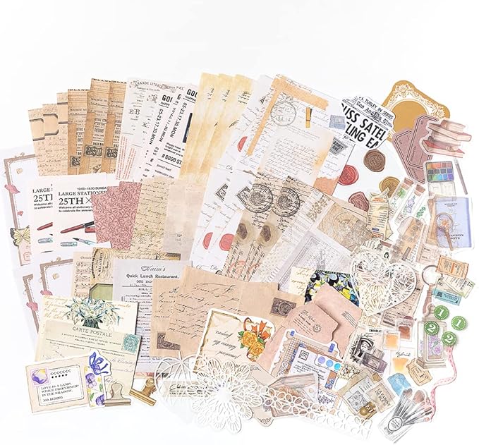 Alideco 260pcs Vintage Scrapbook Supplies Pack for Art Journaling Bullet Junk Journal Planners DIY Paper Stickers Craft Kits Notebook Collage Album Aesthetic Cottagecore Picture Frames(Book study)