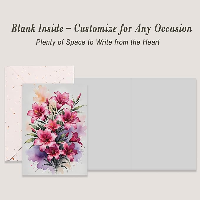 Blank Inside Greeting Card with Envelope for All Occasions, 5x7 Inch Elegant Watercolor Lily Card – Birthday, Sympathy, Thank You - Single Card