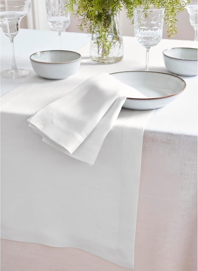 Solino Home Linen Table Runner 54 Inches - 100% Pure Linen White Table Runner 14 x 54 Inch Ideal for Dresser and Coffee Tables - Winter, Spring, Easter, Valentines - Sonoma