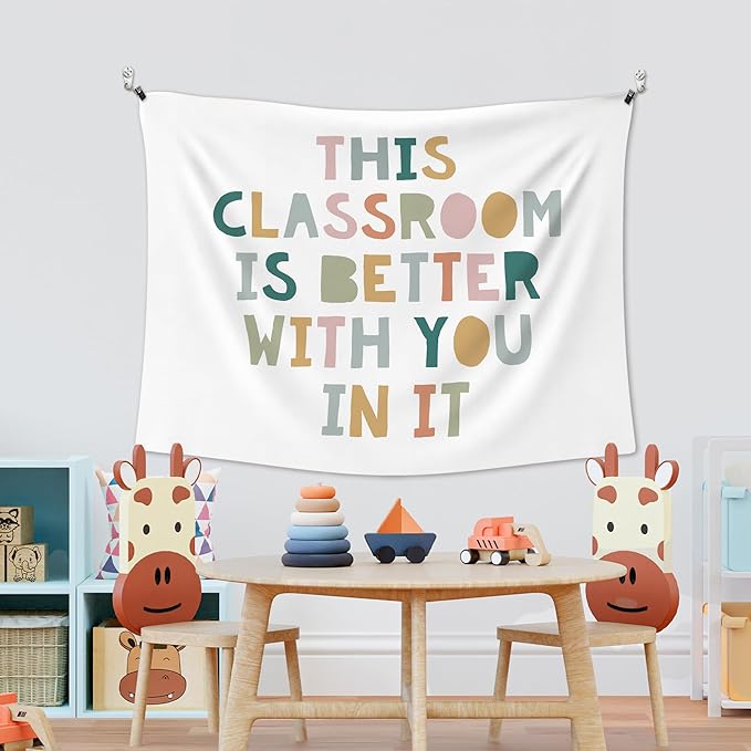 XLDLIOO Boho Classroom Tapestry, Boho Classroom Decor, This Classroom Is Better With You in It Kids Wall Tapestry Hanging, Inspirational Tapestries Decor Art for Nursery Kids Room Playroom 40x30in