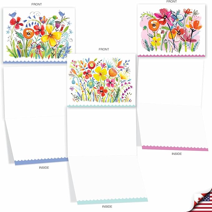 The Best Card Company - 10 Boxed Note Cards with Flowers for Women - Blank Assorted Floral Notecards Bulk (4 x 5.12 Inch) - Garden Delights M6562OCB