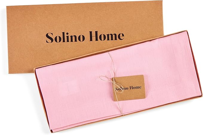 Solino Home Linen Table Runner 36 Inches - 100% Pure Linen Pink Lemonade Table Runner 14 x 36 Inch Ideal for Dresser and Coffee Tables, Valentines, Spring, Easter - Fete