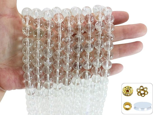 Pamir Tong 500PCS 10mm Clear Glass Beads for Jewelry Making,Round Smooth Beads, Bracelet Space Loose Beads for Jewelry Making Earring, Necklaces, DIY Crafts & Gifts #365