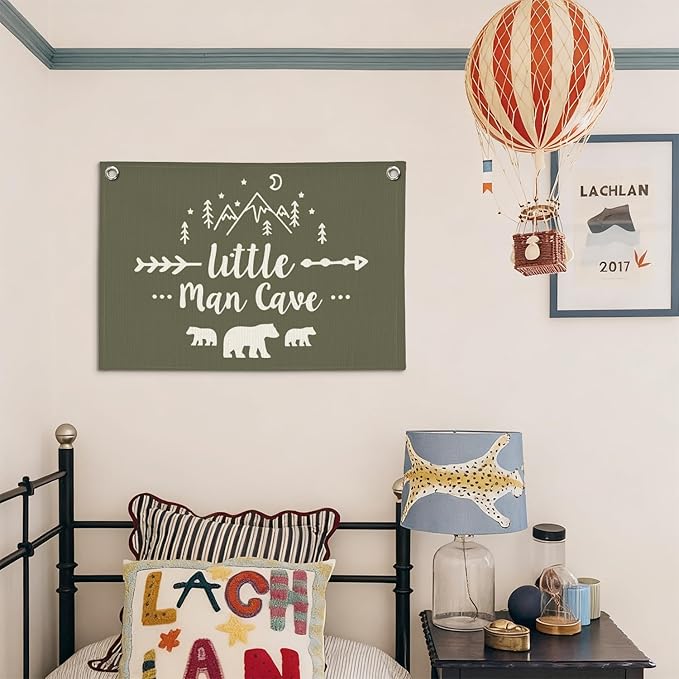 Boys Room Decor Wall Art,Woodland Nursery Decor,Little Man Cave Sign for Boys Banner Canvas,Nursery Room Wall Hanging for Bedroom,Farmhouse 30X20 Inch