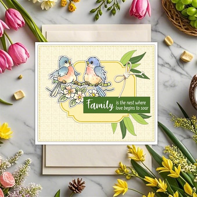Bird Branch Stamps and Cutting Dies for Card Making DIY Transparent Silicone Clear Stamp and Metal Die Cuts Sets for Scrapbooking Paper Greeting Cards Decor Seals Craft Supplies