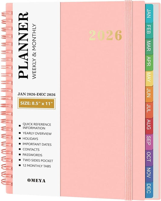 2026 Planner – 2026 Planner Weekly and Monthly: Jan. 2026 - Dec. 2026, 8.5" x 11", 2026 Calendar Planner with Monthly Tabs, Flexible Cover, Thick Paper, Inner Pocket for School Office Supplies