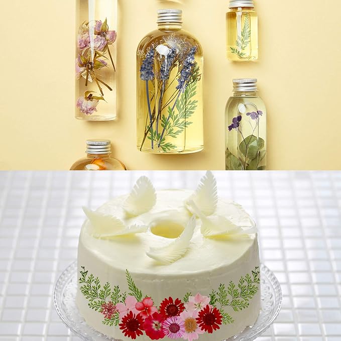 Nuanchu Pressed Flowers Bulk Dried Flower for Crafts Dried Wildflowers Leave Natural with Tweezer for Resin Mold Candles Cake DIY Christmas Craft Card Making Wedding Scrapbooking Supplies