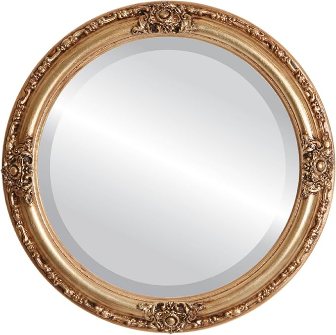 OVALCREST Round Beveled Wall Mirror for Home Decor - Jefferson Style - Antique Gold Leaf - 26x26 Outside Dimensions