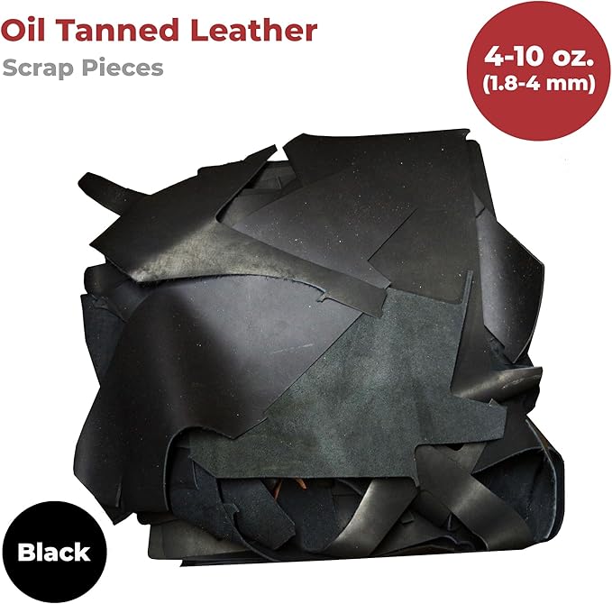 ELW Oil-Tanned Leather Scraps | 3-6 oz (1.2-2.6 mm) Medium Weight | Size: 50 LB | Genuine Cowhide Leather Remnants for Crafting, Ideal for DIY Leatherworking Projects | Color: Black Oil Tan- Light