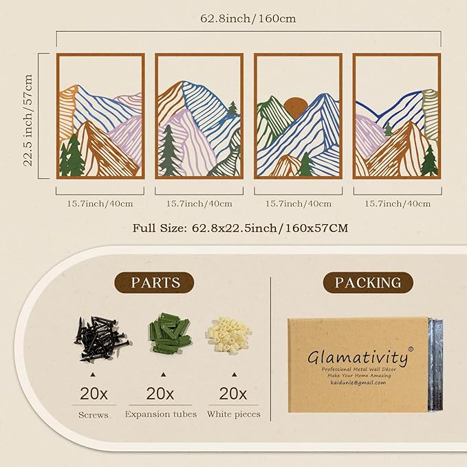 Glamativity 4 Pcs Colorful And Black Double-Sided Abstract Mountain Metal Wall Art, Mountain Line Art Decor, 3D Textured Minimalist Wall Decor, Rustic Nature Wall Decor for Living Room, Bedroom, Study